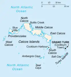 Localização de Cockburn Town nas Ilhas Turcas e Caicos