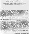 Carta do Grupo de Estudos de Tuskegee convidando os participantes para receberem um "tratamento especial", quando na verdadea seria diagnósticados com uma punção lombar, sem data