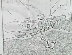 Tykocin com o castelo no mapa (1790)
