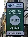 Sinal de uma Zona de Ultra Baixas Emissões em Londres.