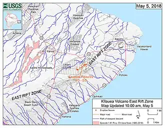 Mapa de localização das rachaduras eruptivas (5 de maio)