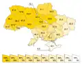 Porcentagem de falantes de ucraniano em cada oblast ucraniana