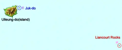 Localizção de Uleungdo, Jukdo e Liancourt Rocks.
