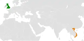 Mapa indicando localização do Reino Unido e do Vietnã.
