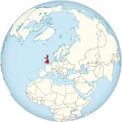 Map showing the United Kingdom in an orthographic projection