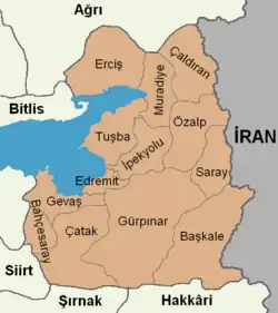 Mapa dos distritos da província de Vã