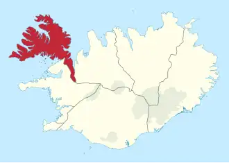 Localização da Região dos Fiordes Ocidentais na Islândia
