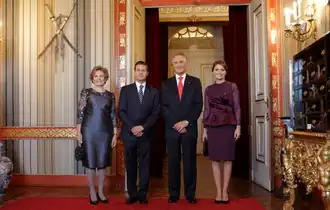 O presidente Enrique Peña Nieto e o presidente Aníbal Cavaco Silva em Lisboa, Portugal; junho de 2014.