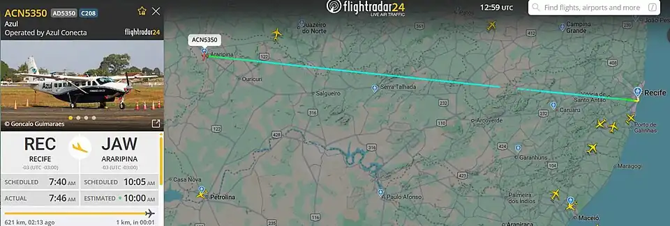 Voo de Recife a Araripina realizado 04/07/2025.
