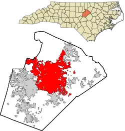 Localização no condado de Wake
