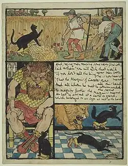 Comic-like illustration for "Puss in Boots" from The Marquis of Carabas' Picture Book