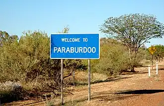 Placa de boas-vindas a Paraburdoo