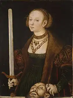 Obra de Lucas Cranach, o Velho, Judite com a cabeça de Holofernes, c 1550