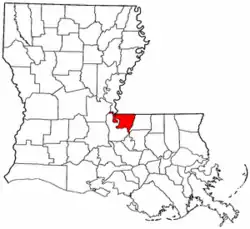 Localização da paróquia no Estado de Louisiana