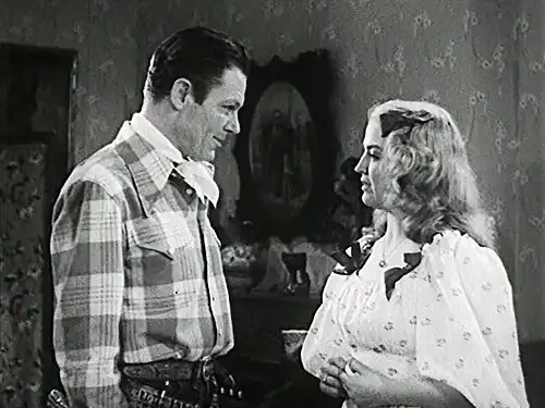 Tom Keene e Jean Trent em cena de Western Mail, um dos últimos filmes do cowboy na Monogram