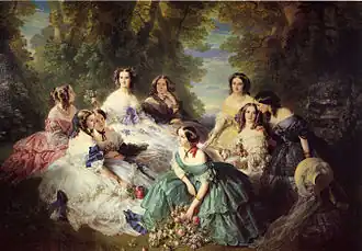 A imperatriz Eugênia rodeada de suas damas de honra, 1855, Château de Compiègne