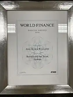 Prémio Banqueiro do Ano na Europa em 2016 atribuído a José Maria Ricciardi pela revista World Finance