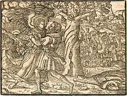 Jacob luta com o anjo, Bíblia de Gutenberg (1558)
