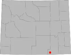 Em vermelho, sua área actual de distribuição no estado de Wyoming
