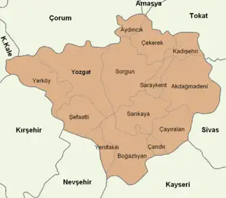 Mapa dos distritos da província de Iozgate