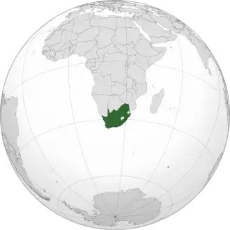 Localização da África do Sul.