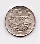 Armas em estilo modernista, com escudo ogival, Moeda de 2,5 escudos, 1951.