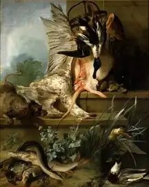 Natureza morta com um Spaniel perseguindo patos "Água" (1719), 141 x 114&nbsp;cm., Museu Nacional