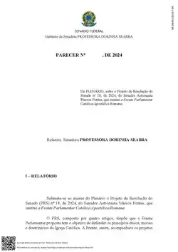 Texto do Projeto que institui a Frente Parlamentar Cristã-Católica no Senado Federal.
