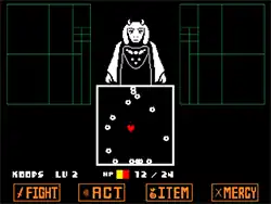 Captura de tela do jogo Undertale durante uma batalha.