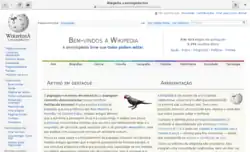Web 3.20 mostrando a página principal da Wikipédia.
