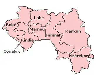 Mapa das regiões da Guiné