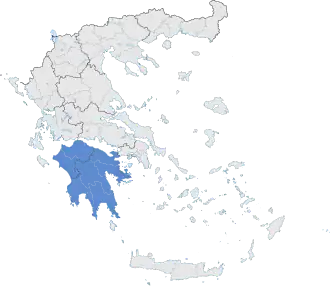 Localização do Peloponeso na Grécia