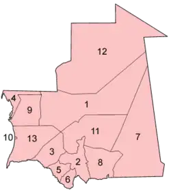 Mapa das regiões da Mauritânia
