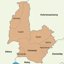 Mapa dos distritos da província de Osmanie