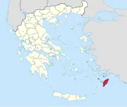 Mapa da Grécia, com a unidade regional de Rodes em destaque.