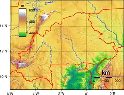 Mapa topográfico de Burkina Fasso