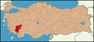 Localização da província de Denizli na Turquia