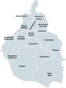 Mapa das demarcações territoriais da Cidade do México.