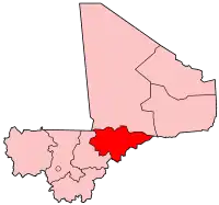 Localização da região de Mopti no Mali