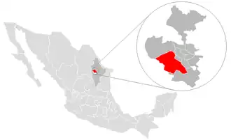 Localização de Santa Catarina (em vermelho) no estado de Nuevo León, México
