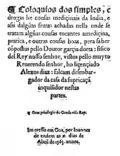 Frontispício do Colóquio dos Simples de Garcia de Orta. Goa, 1563