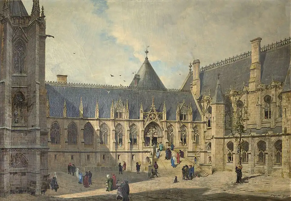 Cour du Mai no final da Idade Média, reconstrução por Emmanuel Lansyer, 1878