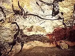 Auroques em uma pintura rupestre em Lascaux, França