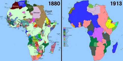 Side-by-side, colour-coded maps of Africa
