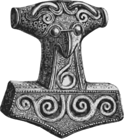 Desenho de um pingente de Mjönil, o martelo de Thor, encontrado em 1877 em Skåne, na Suécia.