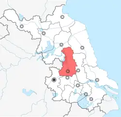 Localização de Yangzhou dentro da província de Jiangsu