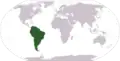 Localização da América do Sul no mapa-múndi.