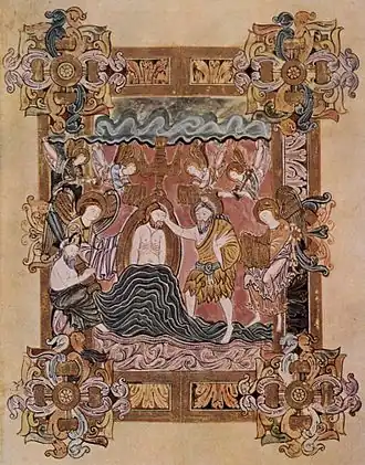 O Batismo de Cristo do Beneditional de S. Æthelwold, c. 970.