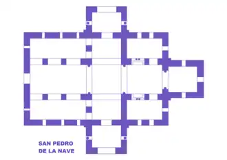 Planta do Templo de San Pedro de la Nave, século VII, perto de Zamora, Espanha