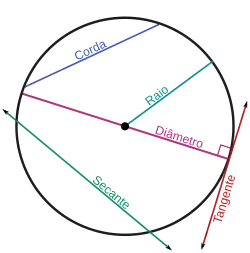 Corda, secante, tangente, raio e diâmetro